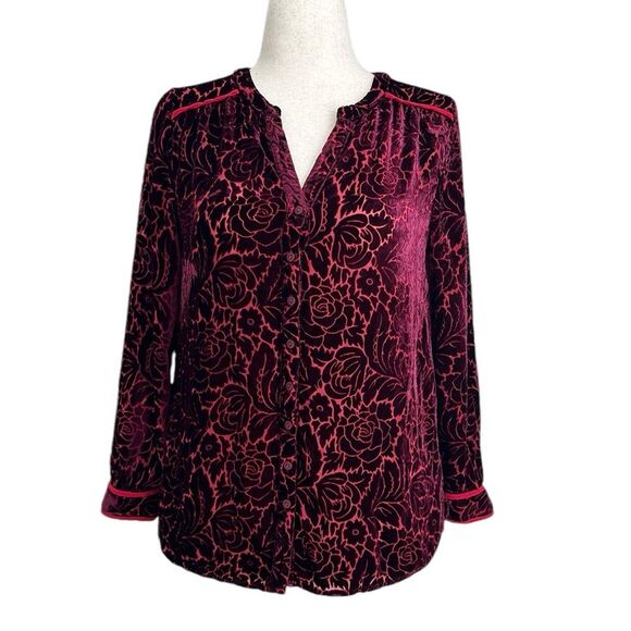 Sundance Top Burgundy Womens Size XS Obsession Velvet Burnout Rayon Silk - Picture 1 of 10